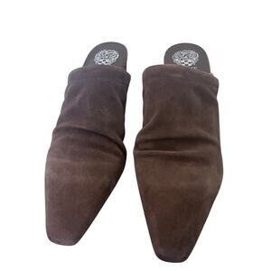 New Vince Camuto Carlie Suede Ruched Pointed Toe Block Heel Mule Brown 11M